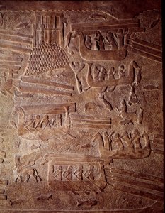 Mesopotamië: maritieme scène die het transport van hout naar Libanon voorstelt (detail) door Mesopotamian Mesopotamian