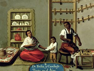 Een zwarte man en zijn Amerikaanse Indiaanse vrouw, uit een serie over gemengde huwelijken in Mexico