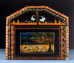 Kist (gelakt en beschilderd hout) (detail) door Mexican School