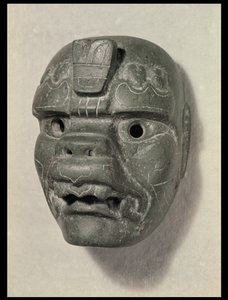 Feline masker van een man, uit Oaxaca, Pre-Columbiaans door Mexican School