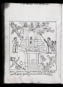 MS Hunter 242 f.240v De Verbranding van de Tempels, Tlaxcala, illustratie uit 