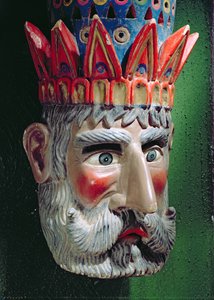 Masker van een koning magiër gebruikt in processies om het feest van Driekoningen in Mexico op 6 januari te vieren (beschilderd hout)