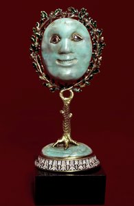Mexicaanse kunst: gezichtsmasker in turkoois met diamanten ogen