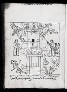 Ms Hunter 242 f.240v Franciscanen die tempels verbranden, illustratie uit Historia de Tlaxcala door Diego Munoz Camargo door Mexican School