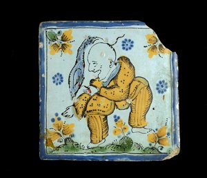 Tegel met een groteske Chinese man, ca. 1800 door Mexican School