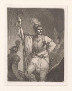 Soldaat met hellebaard en helm