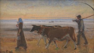 Koeien worden over de heide gedreven door Michael Ancher