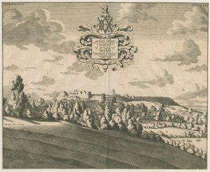 Tutbury Kasteel - Verre Uitzicht: kopergravure, nd [ca. 1686] door Michael Burghers
