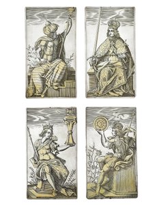 Detail van een uiterst zeldzame set van 52 speelkaarten gegraveerd in de vier Italiaanse kleuren, Augsburg