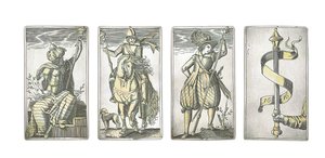 Detail van een uiterst zeldzame set van 52 speelkaarten gegraveerd in de vier Italiaanse kleuren, Augsburg