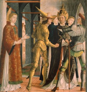 Paus Sixtus II neemt afscheid van Sint Laurentius, circa 1465 door Michael Pacher