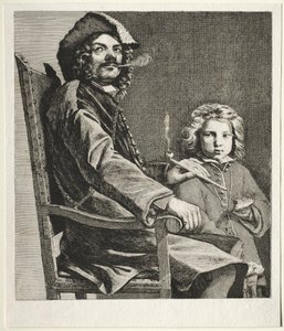Man die een Pijp Rookt en een Kleine Jongen