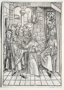 Der Schatzbehalter: Christus voor Kajafas (verso) door Michael Wolgemut