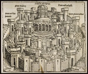 Jeruzalem uit de Schedels Kroniek van de Wereld, ca 1493 door Michael Wolgemut