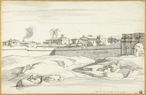 Landschap langs een rivier door Michel Ange Houasse