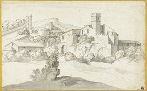 Landschap met een oud kasteel door Michel Ange Houasse