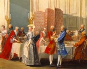 Buffet met Gasten naast een Scherm (detail)