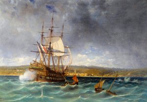 De Veteraan die de haven van Concarneau binnenkomt (detail) door Michel Bouquet