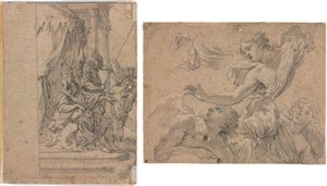 Studies van engelen (recto); Panthea voor Cyrus? (verso) door Michel Dorigny