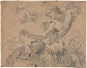 Studies van engelen recto, Panthea voor Cyrus verso, 1655-1660 door Michel Dorigny