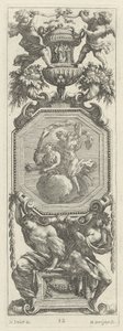Ornamentaal Paneel Bekroond door Twee Putti en een Vaas door Michel Dorigny, after Simon Vouet