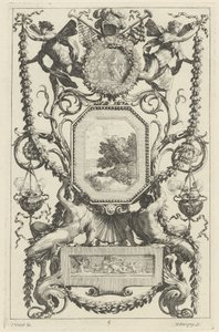 Ornamentpaneel Bekroond door een Medaillon met een Offer door Michel Dorigny, after Simon Vouet