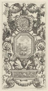 Ornamentaal Paneel Bekroond door een Gevleugelde Harpy door Michel Dorigny, after Simon Vouet