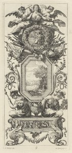 Ornamentaal Paneel met Twee Figuren die op de Buste van een Vrouw Leunen door Michel Dorigny, after Simon Vouet