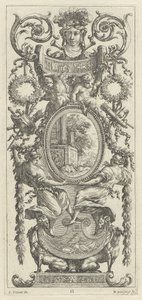 Ornamentaal Paneel Bekroond met een Hoofd Geflankeerd door Bladeren door Michel Dorigny, after Simon Vouet