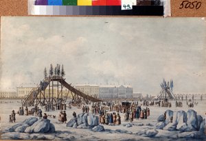 Een achtbaan op de Neva tijdens Vastenavond door Michel Francois Damam Demartrait