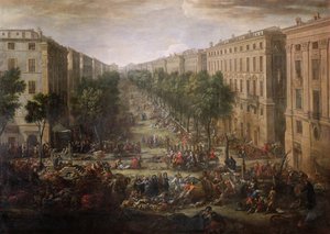 Uitzicht op de Cours Belsunce, Marseille, Tijdens de Pest van 1720, 1721