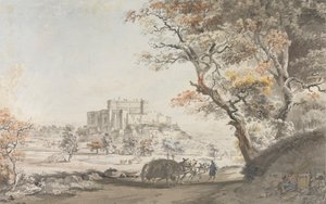 Een zuidoostelijk uitzicht op het kasteel van Grigan in de Provence nabij Dauphine door Michel Vincent Brandoin
