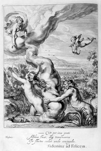 Arethusa achtervolgd door Alpheus en veranderd in een fontein, 1655 door Michel de Marolles