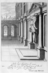 Iphis hangt zichzelf op in wanhoop dat hij Anaxarete niet kon winnen, 1655 door Michel de Marolles
