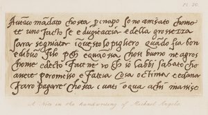 Een notitie in het handschrift van Michelangelo door Michelangelo (after) Buonarroti