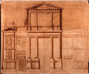 Tekening van de gevel van San Lorenzo door Michelangelo (after) Buonarroti