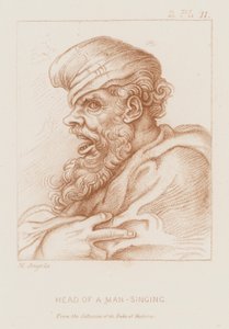 Hoofd van een zingende man door Michelangelo (after) Buonarroti