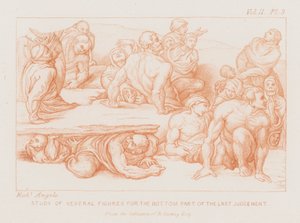 Studie van verschillende figuren voor het onderste deel van Het Laatste Oordeel door Michelangelo (after) Buonarroti