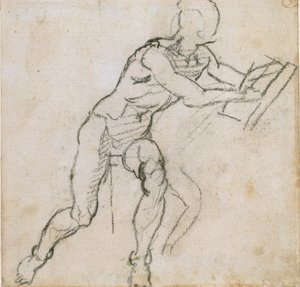 Een Naakte Zittende Man, ca. 1490-1560 door Michelangelo Buonarroti