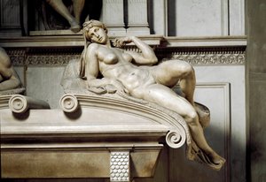 Allegorie van de Dageraad. Graf van Laurent II van Medicis. Marmeren sculptuur 1531