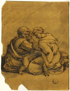 Familiegroep: Ozias, koning van Juda, verpleegd door zijn moeder door Michelangelo Buonarroti