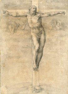 Kruisiging met twee engelen door Michelangelo Buonarroti