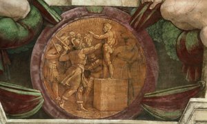Medaille vertegenwoordigt de Vernietiging van het Standbeeld van de God Baal..., 1508-1512 door Michelangelo Buonarroti
