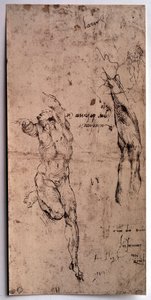Naakte man, armstudie Tekening door Michelangelo Buonarroti door Michelangelo Buonarroti