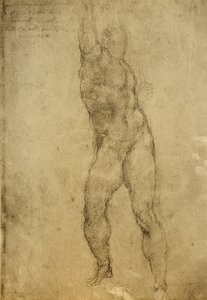 Naaktstudie, tekening door Michelangelo door Michelangelo Buonarroti