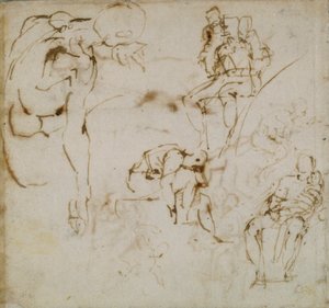 Pagina uit een schetsboek, ca. 1490-1560 door Michelangelo Buonarroti
