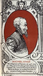 Portret van de Italiaanse renaissance schilder Michelangelo Buonarroti, ook bekend als Michelangelo door Michelangelo Buonarroti