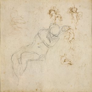 Recto: Acht figuurstudies. Verso: Figuurstudie door Michelangelo Buonarroti