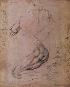 Sixtijnse Kapel Plafond (1508-12): schetsen van de figuur van Eva uit de scène van De Oerzonde door Michelangelo Buonarroti
