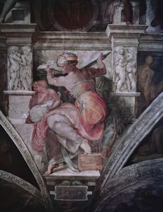 Sixtijnse Kapel Plafond: Libische Sibylle (voor restauratie) door Michelangelo Buonarroti